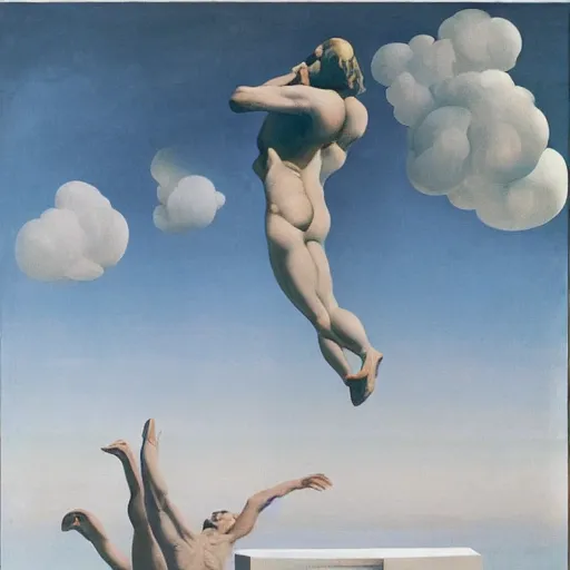 Image similar to the cardinality of the continuum, the cobordism of icarus painted by Dali and Magritte