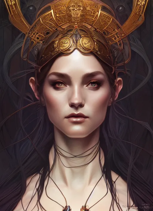 Image similar to symmetry!! portrait of pandora, dark fantasy, intricate, elegant, highly detailed, my rendition, digital painting, artstation, concept art, smooth, sharp focus, illustration, art by artgerm and greg rutkowski and alphonse mucha and huang guangjian and android jones and sachin teng