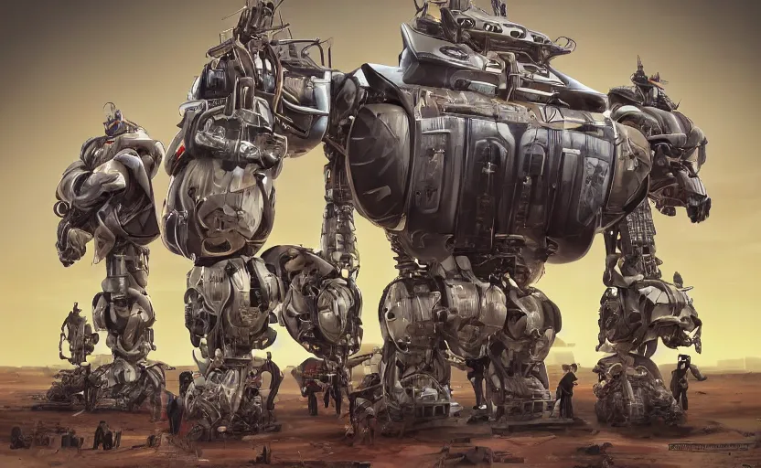 Prompt: american rednecks hail the invasion of gigantic human - like robots created by trump, artstation hq, stylized, symmetry, modeled lighting, expressive, studio photo refined, highly detailed, hyper realistic, top secret photos from military archive