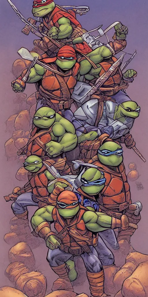 Image similar to Teenage mutant ninja turtle comic book cover illustration by brom