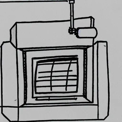 Image similar to very simple line drawing of a furnace with people around it, pen on paper simple drawing by a 7 year old