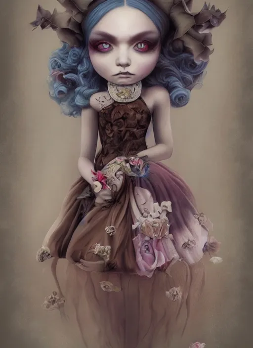 Image similar to pop surrealism, lowbrow art, realistic cute dress fashion painting, japanese street fashion, hyper realism, muted colours, rococo, natalie shau, loreta lux, tom bagshaw, mark ryden, trevor brown style,