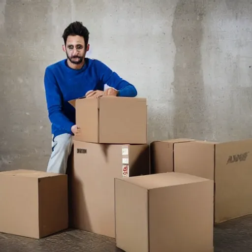 Image similar to a man wearing cardboard boxes