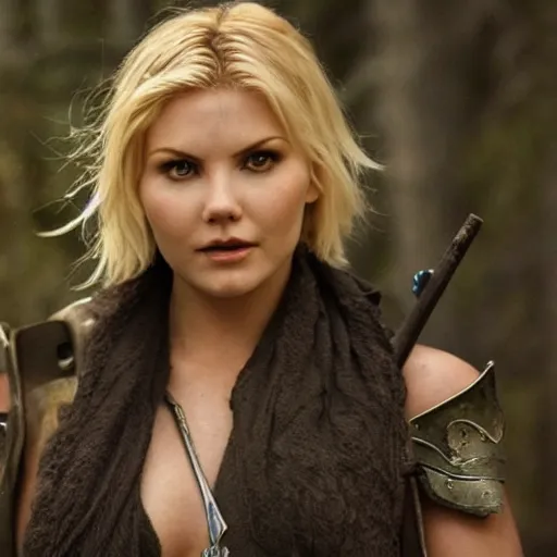 Prompt: elisha cuthbert as a warrior in a dystopian future