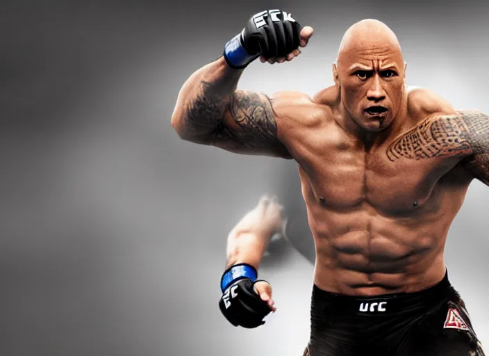 Image similar to dwayne the rock johnson in the ufc, 4 k, photorealistic