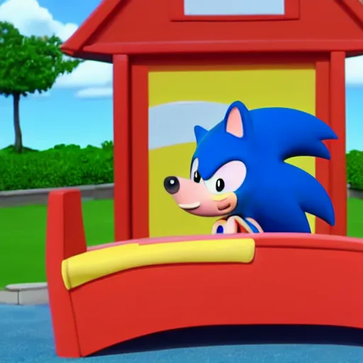 Image similar to sonic, peppa pig and the paw patrol crossover episode, cartoon network stillframe, hd,