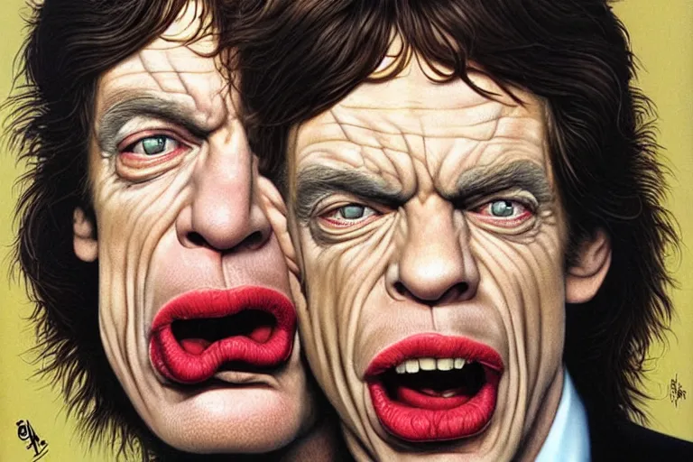 Prompt: mick jagger mouth is as big as his head, Jason Edmiston