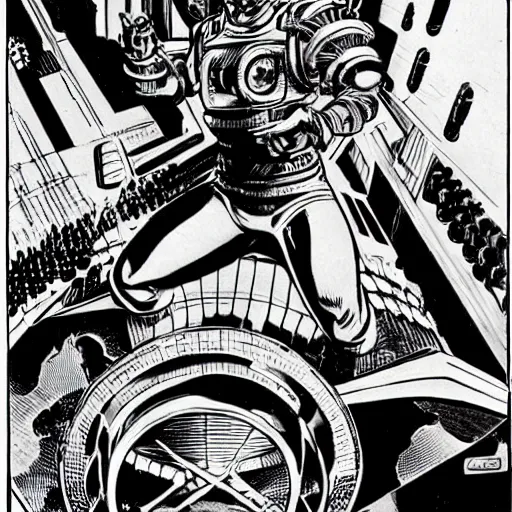 Image similar to a sci - fi god of blades, art by jack kirby, greeble tech
