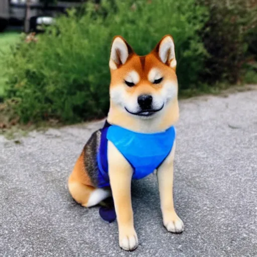 Prompt: a shiba-inu dog wearing blue pants
