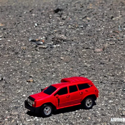 Image similar to 3 5 mm photo of metallic red aztek car like hot wheels model in area 5 1 as background