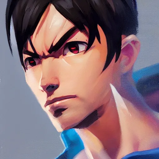 Image similar to greg manchess portrait painting of kirito as overwatch character, medium shot, asymmetrical, profile picture, organic painting, sunny day, matte painting, bold shapes, hard edges, street art, trending on artstation, by huang guangjian and gil elvgren and sachin teng