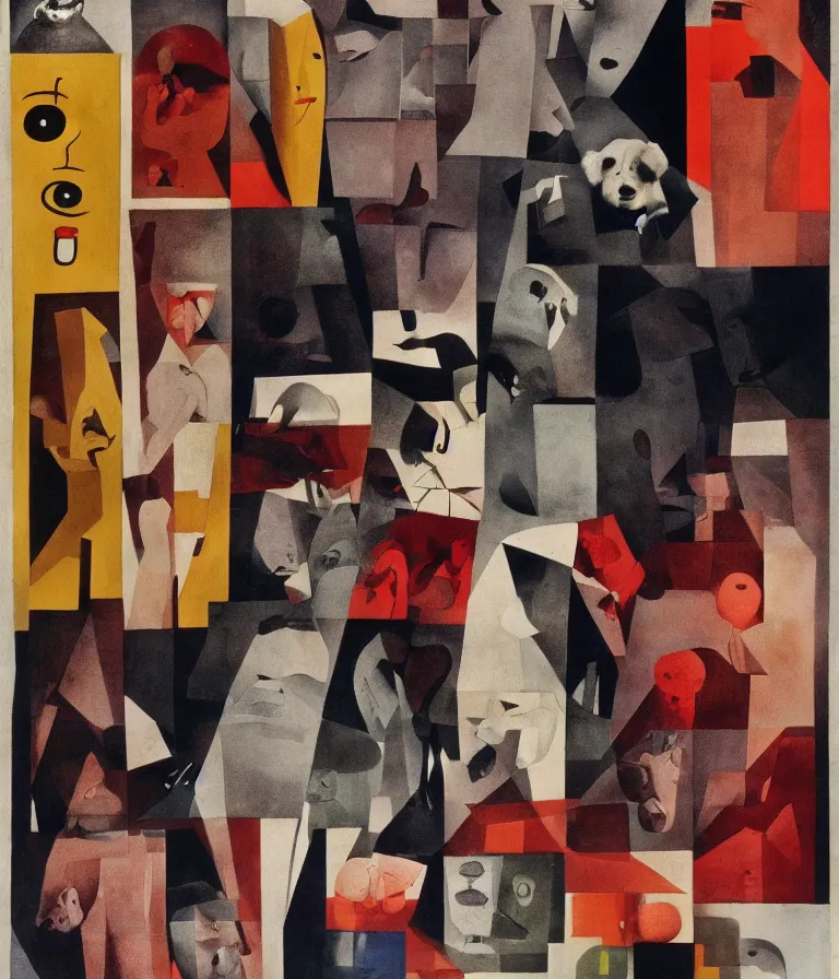 Image similar to Beautiful Minimalist!! Horror Movie Poster made for the film I'll Eat All the Puppies (1958) Starring Paul Newman and Katherine Hepburn, photo collage and oil painting by Paul Klee and Man Ray, trending on artstation dramatic lighting minimalist! collage 8k