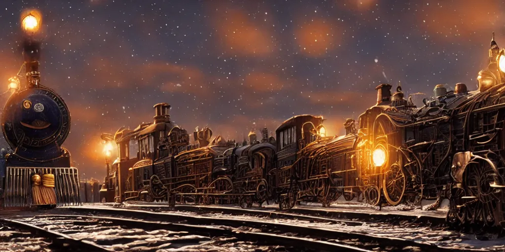 Image similar to polar express, steampunk, highly detailed, 8 k