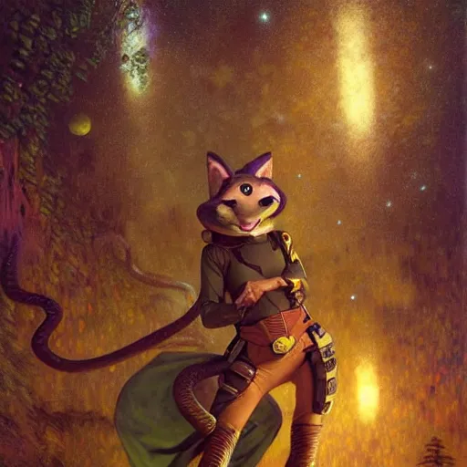 Image similar to a female snake in starfleet uniform at night in a dark forest. zootopia fursona furaffinity scaly art detailed face painting by gaston bussiere craig mullins jc leyendecker gustav klimt artgerm greg rutkowski furry