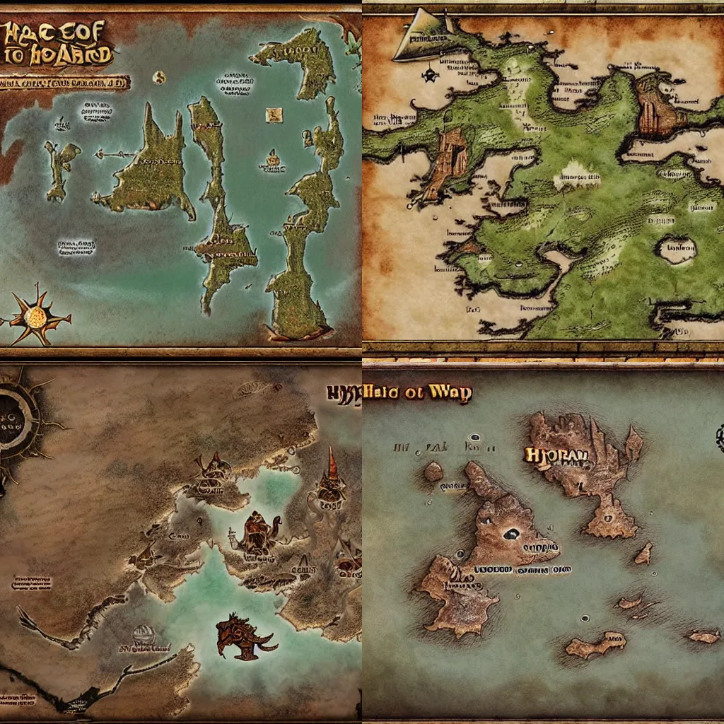 Prompt: map of hyborian world in heroic fantasy style