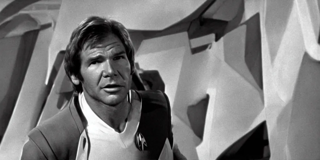 Image similar to Harrison Ford in the role of Captain Kirk in a scene from Star Trek the original series