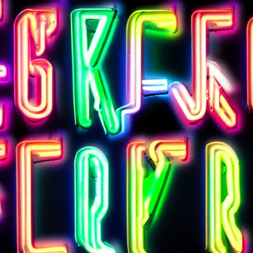 Image similar to chrome text with 80's aeshtetic, colorful neon lights