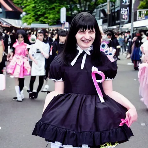 Prompt: martin shkreli in kawaii maid dress at harajuku tokyo street fashion event, photo from vogue magazine