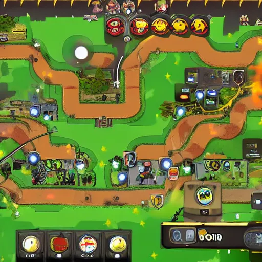 Image similar to a bloons tower defense track set in ww 2