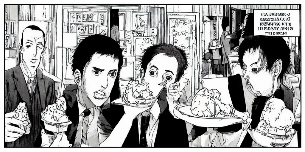 Prompt: “Joe and Hunter Biden eat all of the ice cream in the world” by Junji Ito