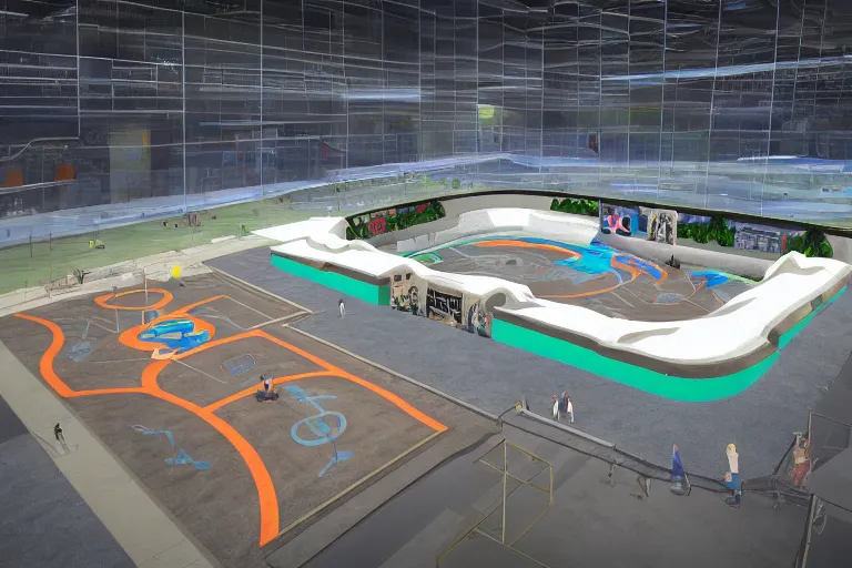 Image similar to isometric view of a high - tech sky arena inspired by modern skate parks and modern chinese playgrounds on nintendo switch, wide angle, cinematographic shot, day