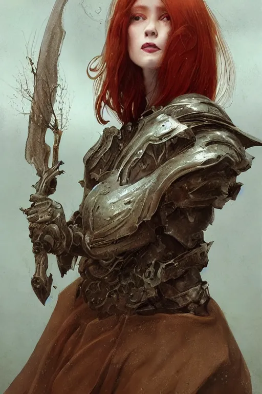 Image similar to portrait of redhead cleric , very very intricate, very very elegant, highly detailed, lifelike, photorealistic, digital painting, artstation, illustration, concept art, smooth, HR GIGER , Hieronymous Bosch, Francis Bacon sharp focus, art by Greg Rutkowski and John Collier and Albert Aublet and Krenz Cushart and Artem Demura and Alphonse Mucha