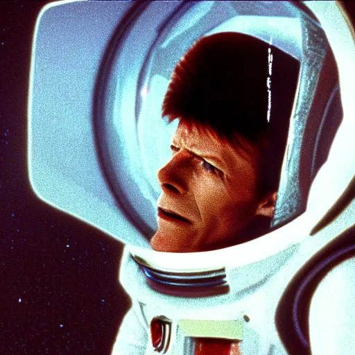 Image similar to film still of David Bowie as David Bowman in 2001 a space odyssey, 4k