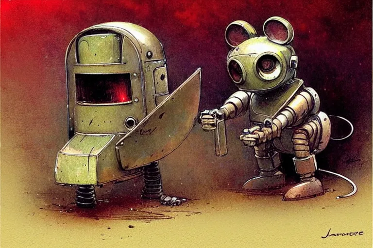 Image similar to adventurer ( ( ( ( ( 1 9 5 0 s retro future robot mouse android digging machine. muted colors. ) ) ) ) ) by jean baptiste monge!!!!!!!!!!!!!!!!!!!!!!!!! chrome red