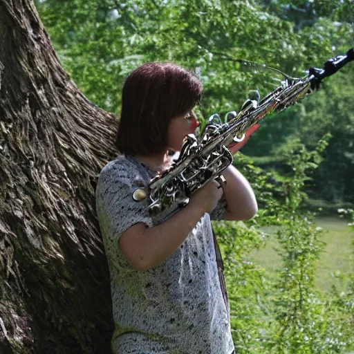 Prompt: clarinet in a woodchipper