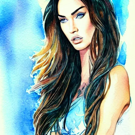 Prompt: megan fox, watercolor art, watercolor painting, aquarelle, tattoo, ultra detailed