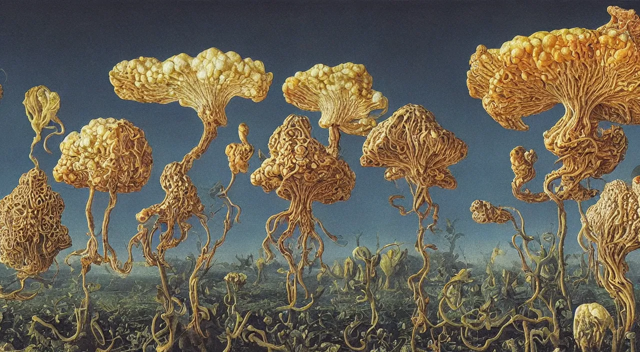 Image similar to a single colorful! ( lovecraftian ) fungus white! clear empty sky, a high contrast!! ultradetailed photorealistic painting by jan van eyck, audubon, rene magritte, agnes pelton, max ernst, walton ford, andreas achenbach, ernst haeckel, hard lighting, masterpiece