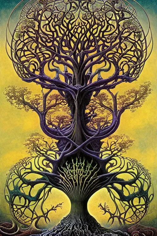 Image similar to tree of life by roger dean and andrew ferez, art forms of nature by ernst haeckel, divine chaos engine, symbolist, visionary, art nouveau, botanical fractal structures, organic, detailed, realistic, surreality