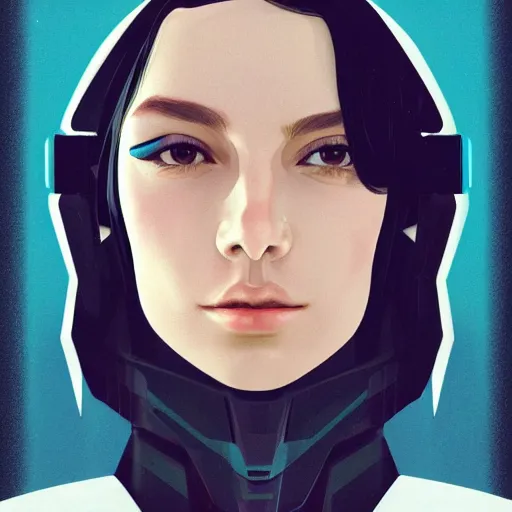 Image similar to portrait of a beautiful dark - haired androgynous space ranger, soft lightning, high detailed, intricate, elegant, smooth, sharp focus, cyberpunk, high contrast, artstation, art by valentina remenar and sora kim,