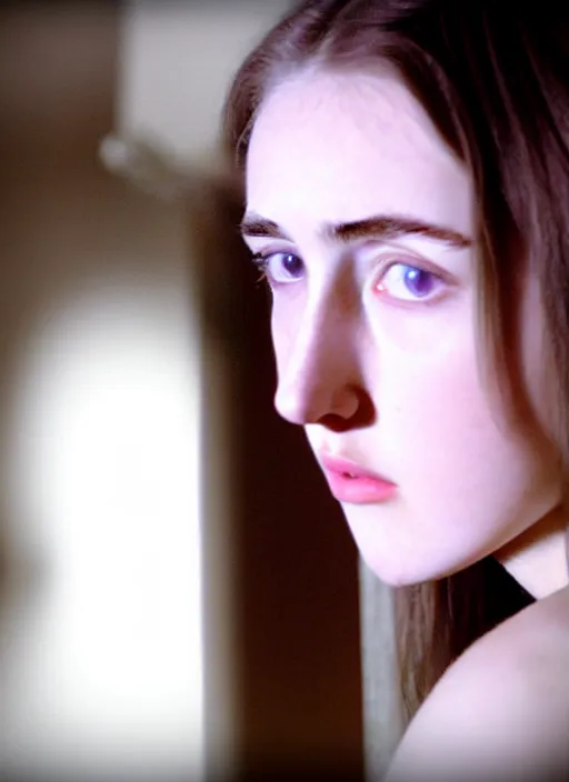 Prompt: layered film still of a slender 18 year old Madeline Zima looking at the camera from the side while looking at you with stunning eyes in a mirror maze reality . dark shadows under her tired eyes. soft detailed film still at 16K resolution and amazingly epic visuals. epically beautiful image. amazing lighting effect, image looks gorgeously crisp as far as it's visual fidelity goes, absolutely outstanding image. perfect film clarity. ultra image detail. iridescent image lighting. mind-breaking atmosphere. mega-beautiful pencil image shadowing. beautifully serene face. Ultra High Definition image. soft image shading. soft image texture. intensely beautiful image.