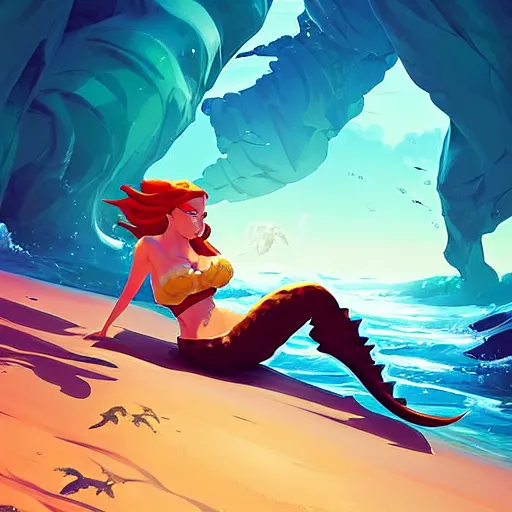 Image similar to painting mermaid treasure on sea of thieves game avatar hero smooth face median photoshop filter cutout vector, behance hd by jesper ejsing, by rhads, makoto shinkai and lois van baarle, ilya kuvshinov, rossdraws global illumination