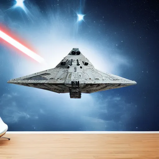 Prompt: Star Wars star destroyer flying over Bliss wallpaper