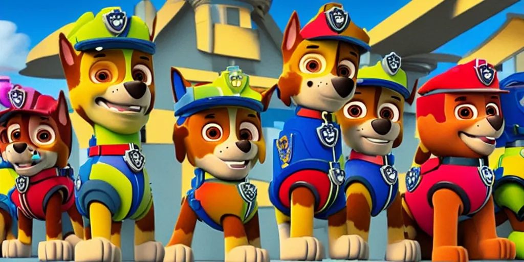 Prompt: a still from Paw Patrol: Apocalypse