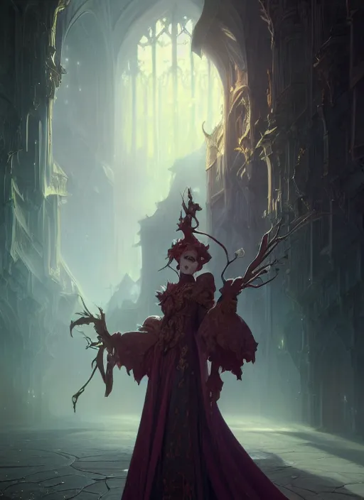 Image similar to Highly detailed portrait of Ainz Ooal Gown, Stephen Bliss, unreal engine, fantasy art by Greg Rutkowski, Loish, Rhads, ferdinand knab, Makoto Shinkai and Lois van baarle, ilya kuvshinov, rossdraws, Tom Bagshaw, alphonse mucha, global illumination, radiant light, detailed and intricate environment