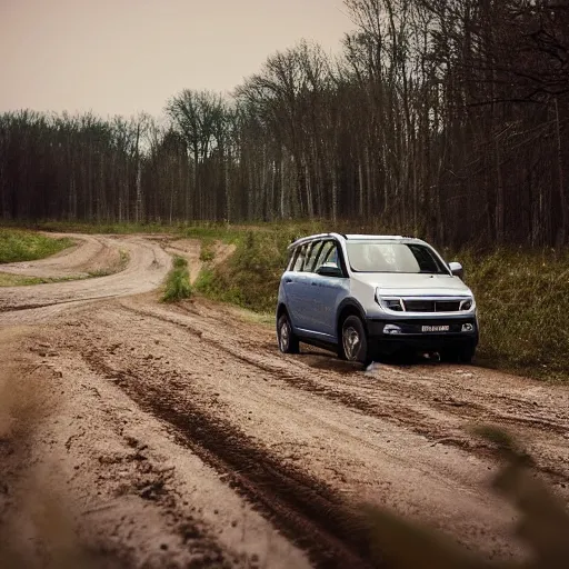 Prompt: promotional photo of fso warszawa driving off road