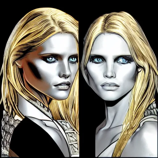 Prompt: abbey lee kershaw as emma frost, symmetrical facial features, 8 k intricate detail, golden ratio, in the style of pepe larraz, radiosity rendering,