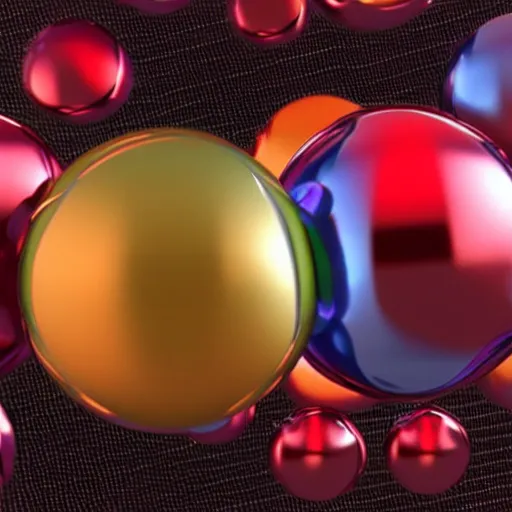 Prompt: chrome spheres on a red cube, rendered in arnold
