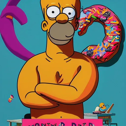 Prompt: poster of Homer Simpson dreaming of donuts by Tristan Eaton & Greg Rutkowski