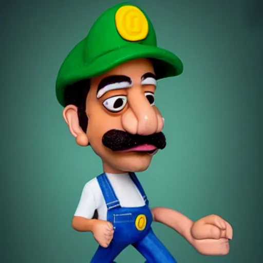 Image similar to beautifully rendered, masterpiece, caricature, claymation, luis guzman as luigi,