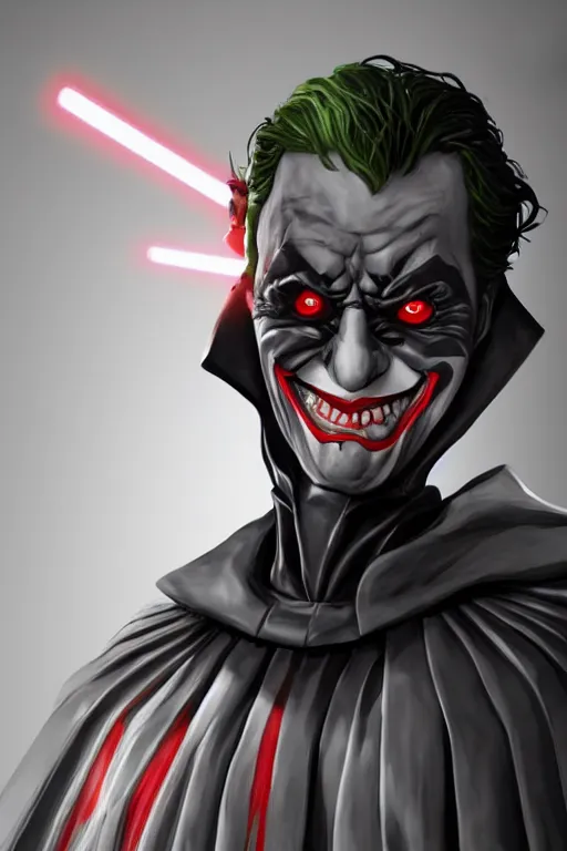 Image similar to Joker wearing sith vader's armor, full character, artstation, highly detailed, highly realistic