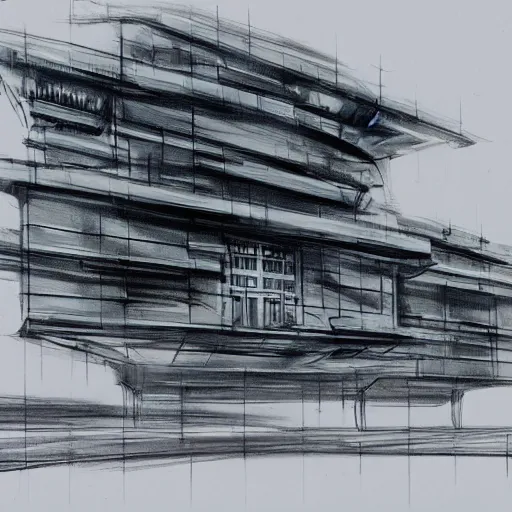 Prompt: complex sketch concept art futuristic building