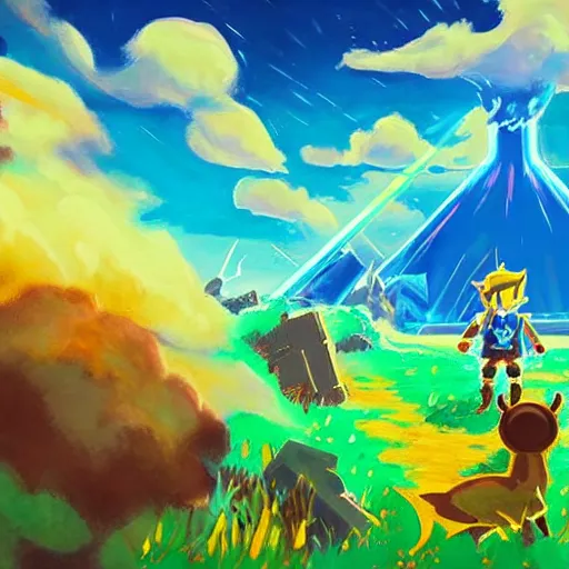 Image similar to beautiful painting of a nuclear explosion legend of zelda breath of the wild hearthstone animal crossing