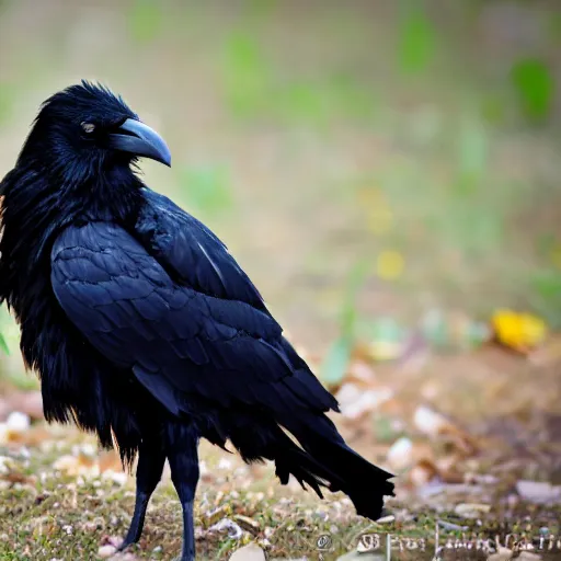 Image similar to crow made of black flower petals, many black petals growing out of the crow's back,