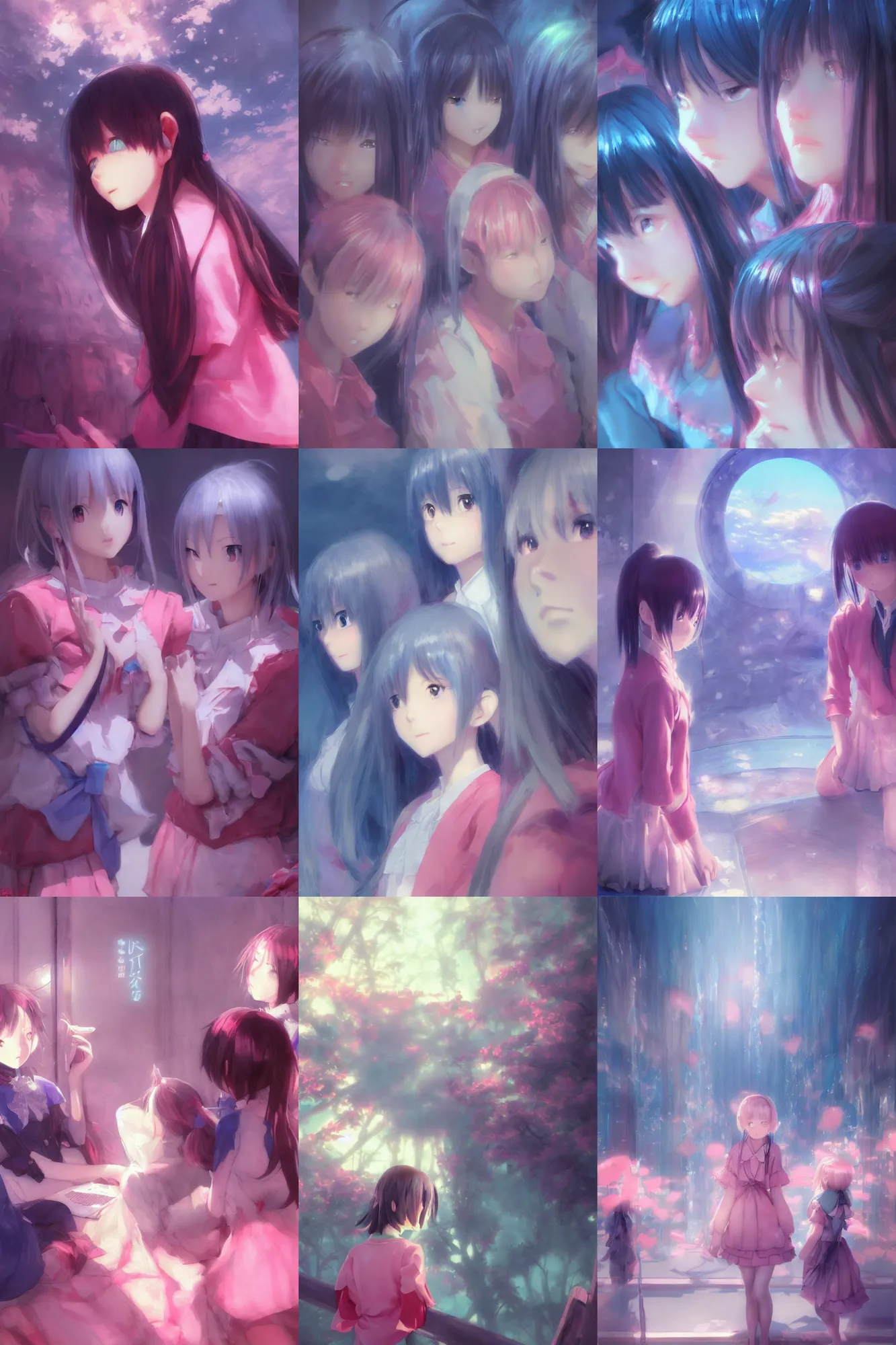 Prompt: 3d infrared octane render concept art by Mo Xiang Tong Xiu, by Igarashi Daisuke, by makoto shinkai, cute beauty cozy portrait anime sad schoolgirls under dark pink and blue tones, mirror room. light rays. deep water bellow. beautiful and cutest sad face. dramatic deep light, trending on artstation, oil painting brush