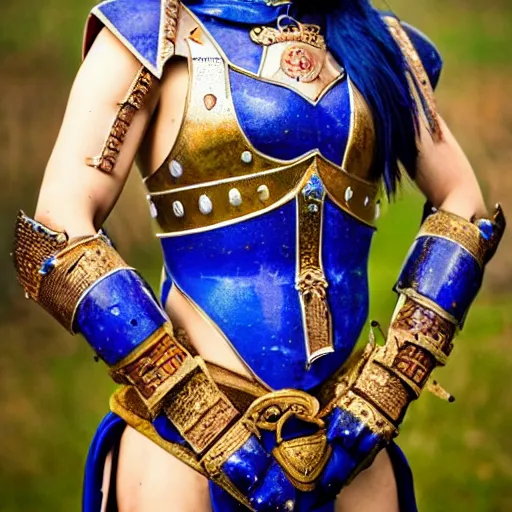 Image similar to beautiful warrior with lapis lazuli armour