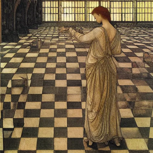 Image similar to checkered floor with a female by edward burne - jones